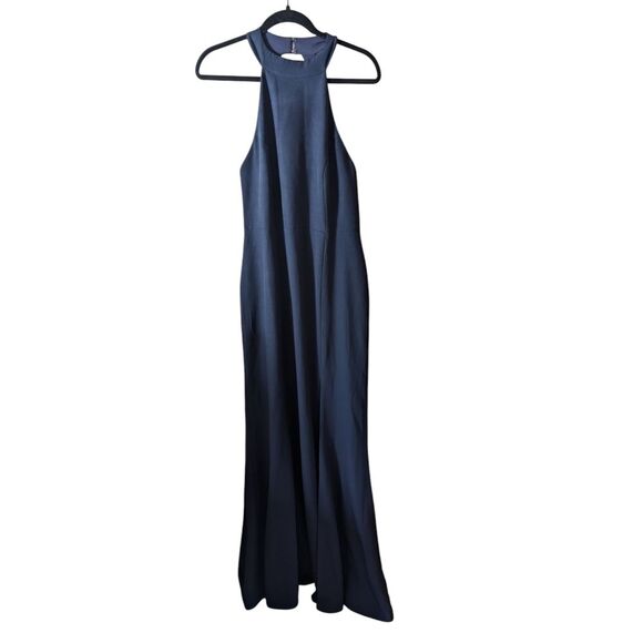 Anthropologie BHLDN Juliana High Neck  Crepe Maxi Midnight Navy Dress Size 10 - Picture 2 of 9